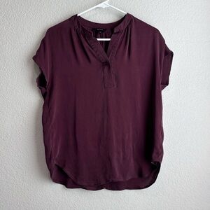 Quince Silk Washable Stretch Dolman Sleeve Blouse Wine Tasting Red XS